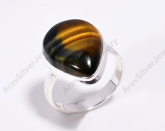 Tiger Eye Ring, 925 Sterling Silver Ring, Gemstone Ring, Handmade Ring, Statement Ring, Tiger Eye Jewelry, Handmade Ring, Christmas Gift