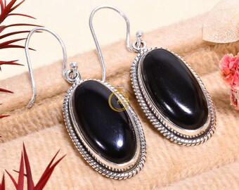 Oorbellen met zwarte onyx, onyx oorbellen, oorbellen van 925 sterling zilver, oorbellen met zwarte steen, hangende oorbellen, zwarte oorbellen, cadeau sieraden voor haar