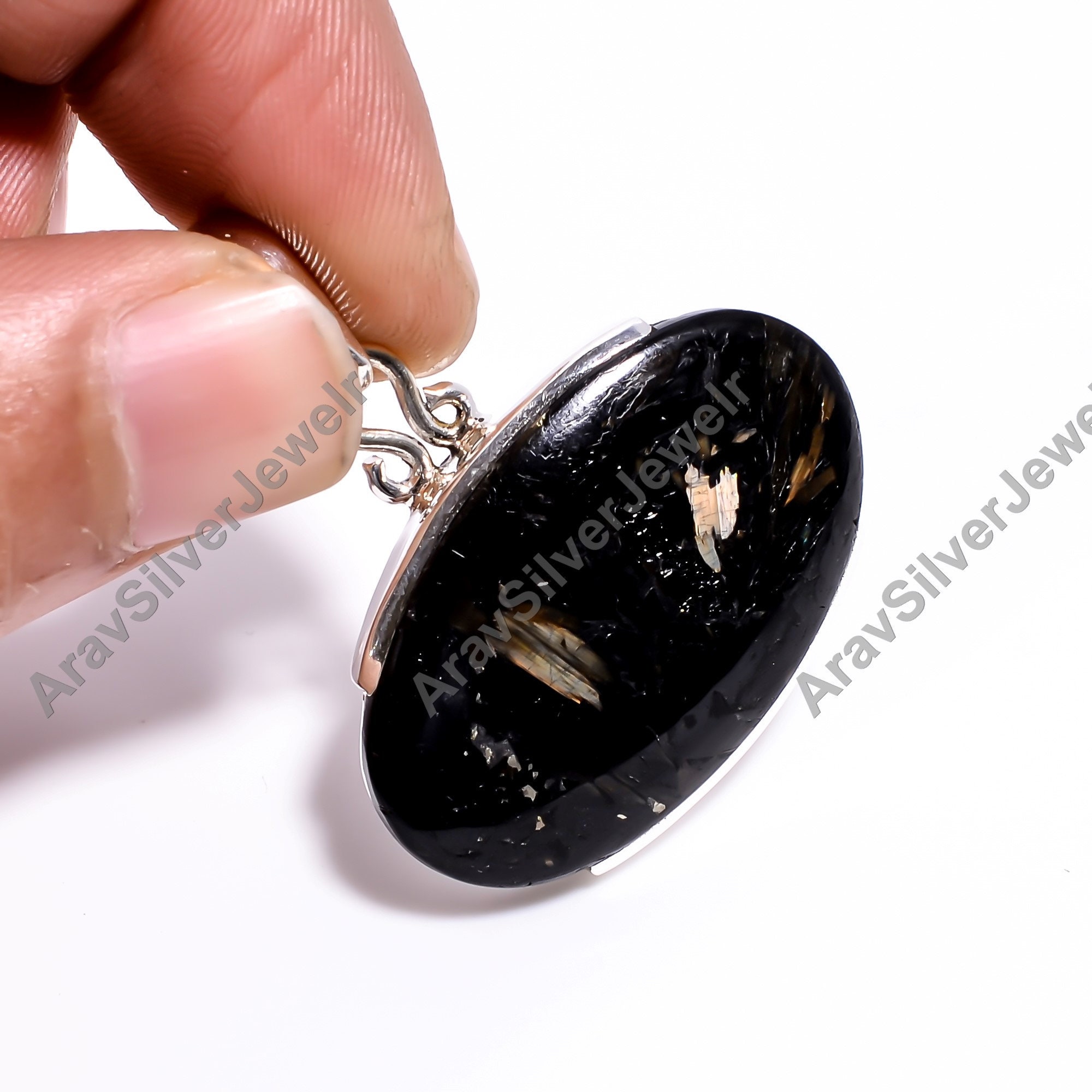 Natural Nuummite Pendant Gemstone Pendant 925 Sterling Silver Pendant
