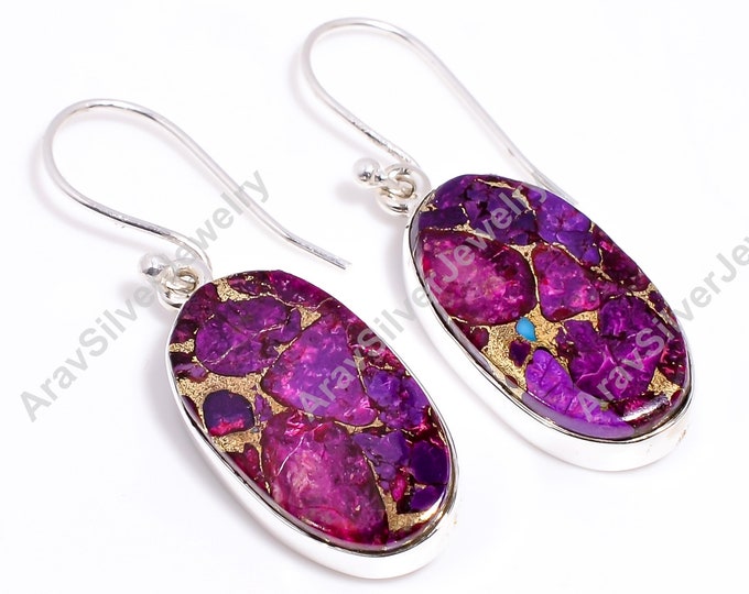 Featured listing image: Purple  Copper Turquoise Earrings, Purple Stone Earrings, 925 Sterling Silver Earrings, Dangle Earrings, Gift For Girlfriend