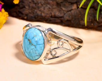 Anillo de turquesa natural azul Golden Hill, anillo de plata de ley 925, anillo llamativo, anillo de piedras preciosas, anillo bohemio, regalo de cumpleaños para ella.