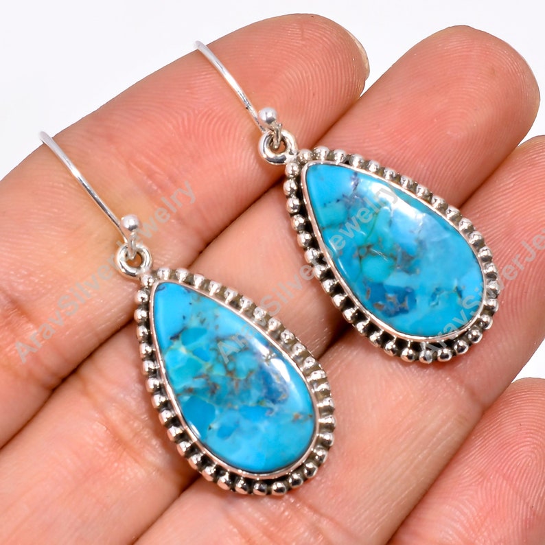 Blue Turquoise Earrings, Blue Stone Earrings, 925 Sterling Silver Earrings, Dangling Earrings, Turquoise Earrings, Turquoise Jewelry image 6