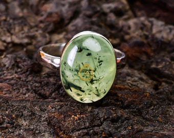 Natürlicher Prehnit Ring Edelstein Ring 925 Sterling Silber Ring Handgemachter Ring Statement Ring für Frauen Prehnit Schmuck Jahrestag Geschenk