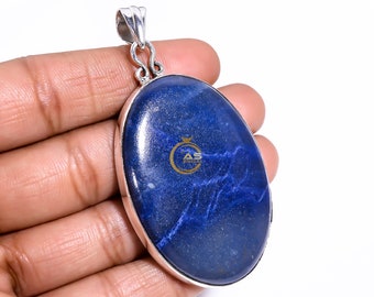Blue Agate Sterling Silver Pendant Necklace: Statement Jewelry