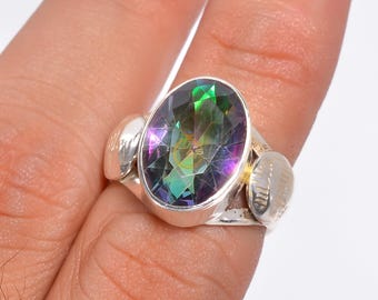 Handgemaakte Rainbow Mystic Topaz-ring: 925 sterlingzilveren statement-sieraden
