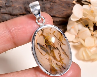 Scenic Dendritic Agate Pendant 925 Sterling Silver Pendant Statement Pendant Necklace Unique Pendant Christmas Birthday Gift for Wife Mother