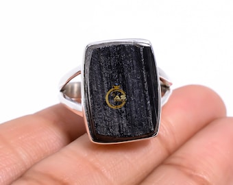 Anello In Argento 925 Con Tormalina Nera: Fatto A Mano, Vintage, Certificato AGI