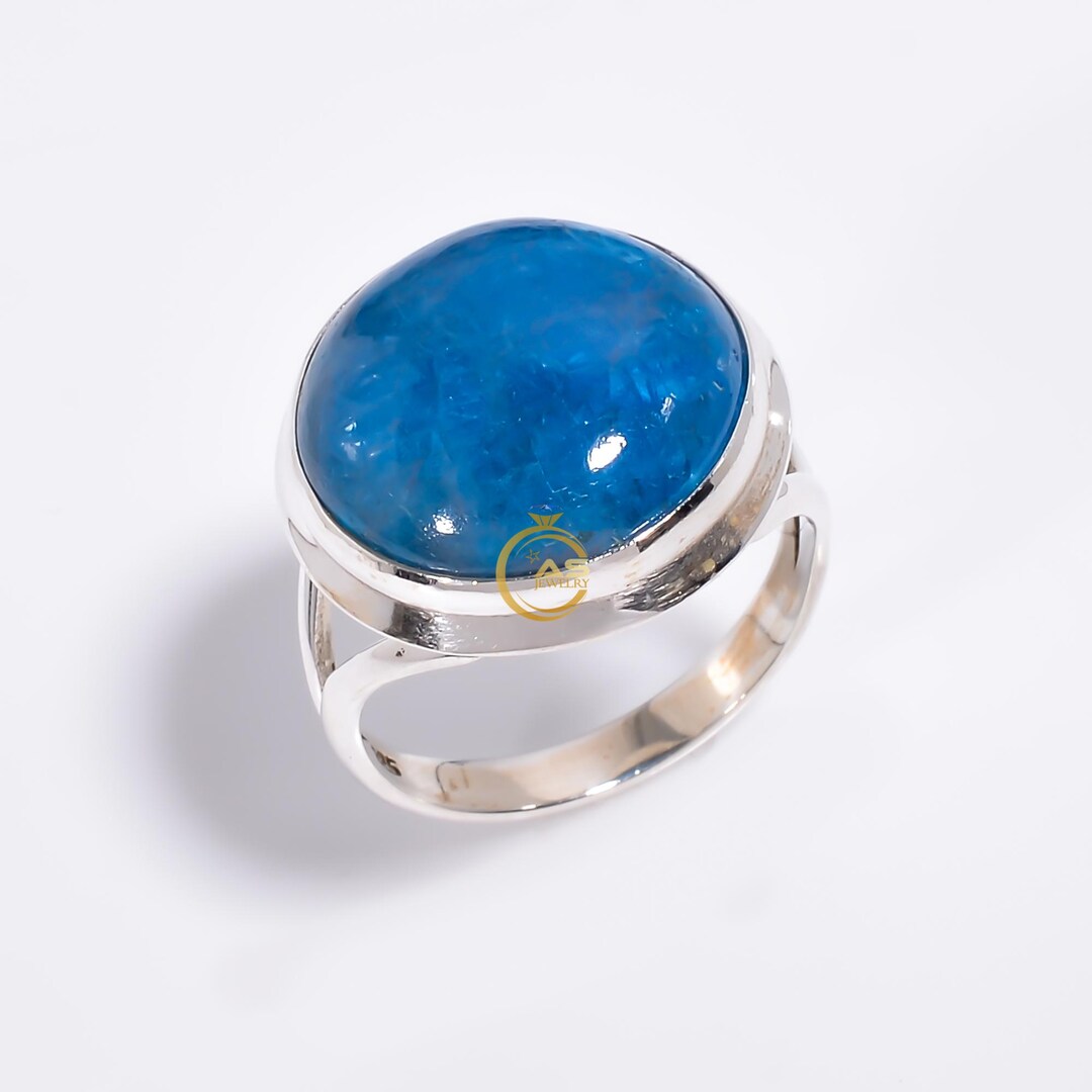 ブルーアパタイトの宝石リング：925スターリングシルバーの