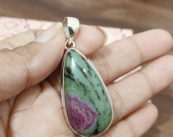 Handmade Ruby Zoisite Pendant: 925 Sterling Silver Gemstone Jewelry