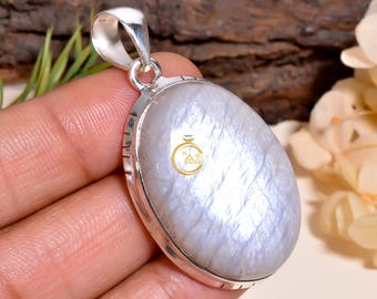 Handgemaakte sterlingzilveren grote maansteen hanger ketting