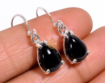Zwarte onyx oorbellen Zwarte stenen oorbellen 925 sterlingzilver statement handgemaakte oorbellen hangoorbellen zwarte onyx sieraden Cadeau voor haar