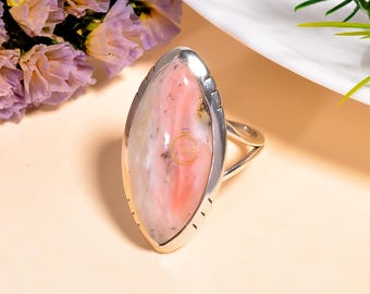Pink Opal Gemstone Ring Pink Stone Ring 925 Sterling Silver Ring Statement Ring Boho Rings Pink Opal Jewelry Valentines Day Gift for Her