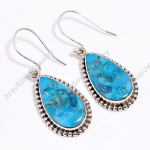 Blue Turquoise Earrings, Blue Stone Earrings, 925 Sterling Silver Earrings, Dangling Earrings, Turquoise Earrings, Gift for Her image 1