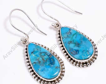 Blue Turquoise Earrings, Blue Stone Earrings, 925 Sterling Silver Earrings, Dangling Earrings, Turquoise  Earrings, Gift for Her