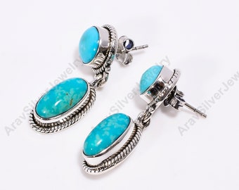 Blå Arizona Turkos Örhängen Ädelstensörhängen 925 Sterling Silver Örhängen Dingla Örhängen Turkos Smycken Handgjorda Smycken för Kvinna