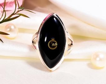 Black Onyx Ring Black Stone Ring 925 Sterling Silver Ring Gemstone Ring Statement Ring Promise Ring Vintage Boho Ring Birthday Gift for Wife