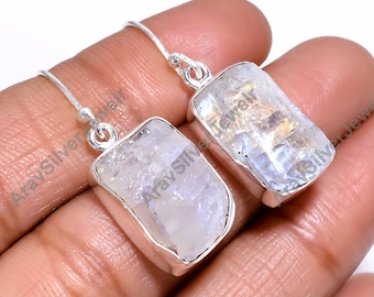 Raw Moonstone Earrings: 925 Sterling Silver Gemstone Jewelry