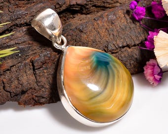 Colgante de concha de ojo de Shiva, colgante de piedra preciosa único, colgante de plata de ley 925, collar con colgante, joyería de regalo para el Día de San Valentín para ella y para él.