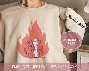 Four Men in The Furnace Embroidery Design: Christian Bible Verse (Digital Download)