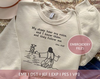 Christian Embroidery Design: My Sheep Hear My Voice, Bible Art (Digital Download)