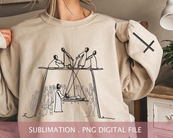 Jesús sana a un paralítico PNG: Arte lineal cristiano (descarga digital, uso comercial permitido)