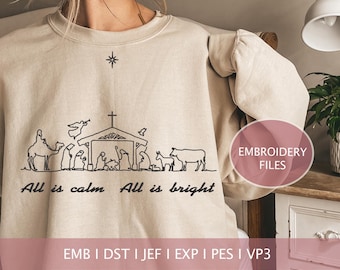 Christmas Nativity Embroidery Design: All is Calm (Digital Download)