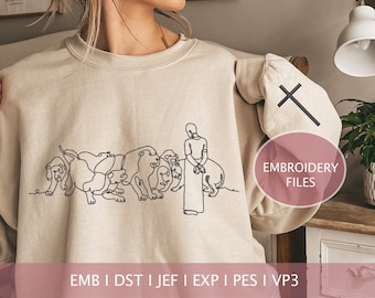 Daniel in the Lions Den Embroidery Design: Christian Line Art (Digital Download)