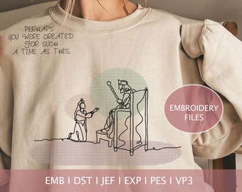 Esther Christian Embroidery Design: Bible Line Art (Digital Download)