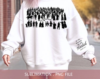 Woman Touches Jesus Line Art: Christian Faith Shirt Design (Digital Download, SVG/PNG)