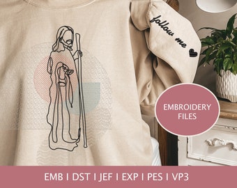Jesus Line Art Embroidery Design: Boho Christian File (Digital File)