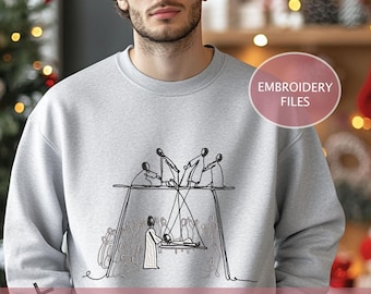 Paralyzed Man Embroidery Design: Christian Line Art (Digital Download)
