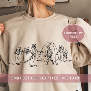 Jesus Raises Lazarus Embroidery Design: Christian Line Art (Digital Download)