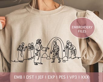Jesus Raises Lazarus Embroidery Design: Christian Line Art (Digital Download)