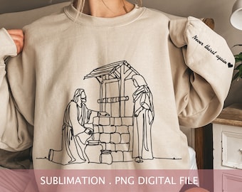 Samaritan Woman & Jesus Line Art PNG: Christian T-Shirt Design (Digital Download)