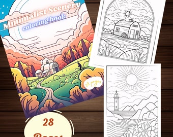 Minimalistyczna kolorowanka krajobrazowa, kolorowanki dla dorosłych w stylu boho (PDF)