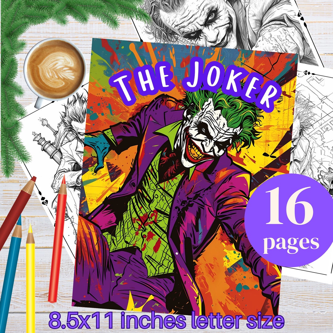 Joker Themed Digital Coloring Book - Printable Gotham City Villain Art ...