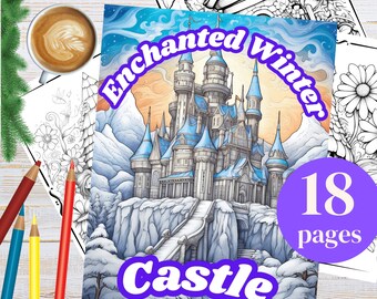 Kolorowanki: Zimowy Zamek | Fantastyczne Śnieżne Sceny (PDF do druku)