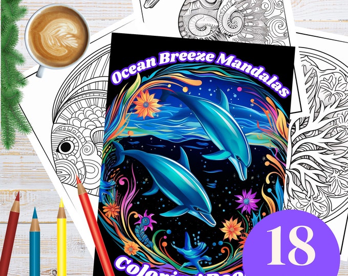 Ocean Breeze Mandalas, Dive into a Tranquil Coloring Journey with Marine Life-inspired Designs