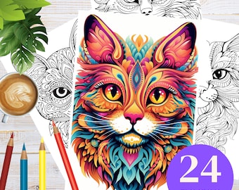 Kolorowanki z mandalą dla kotów | Relaksujące wzory z kotami (PDF)