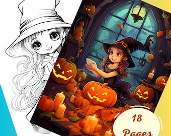 Kolorowanki dla dzieci z motywem czarownic na Halloween | Magiczne kostiumy (PDF)