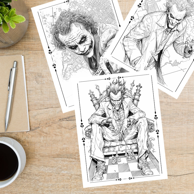 Joker Themed Digital Coloring Book Printable Gotham City Villain Art