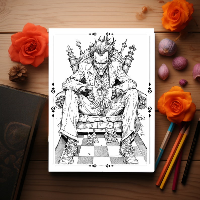 Joker Themed Digital Coloring Book Printable Gotham City Villain Art