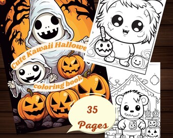 Kolorowanki na Halloween w stylu Kawaii | 30 uroczych wzorów z duchami, dyniami i nietoperzami (PDF)