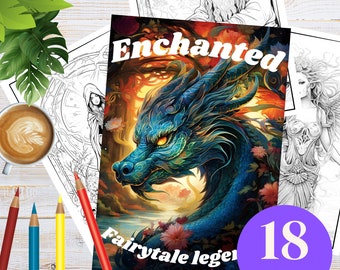 Zaczarowane kolorowanki z bajek | Magiczne sceny fantasy (plik PDF do druku)