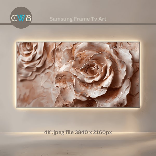 Floral Spring Samsung Frame Tv Art, 3d Textured Rose Frame Tv Art, Instant Digital Download