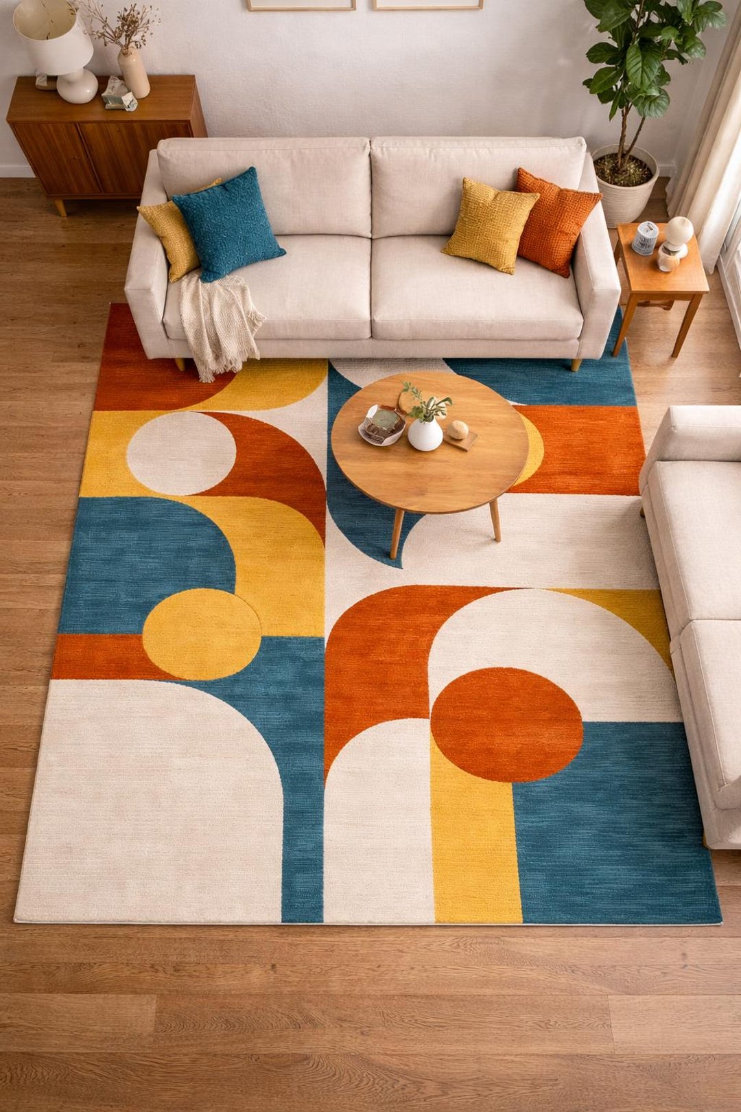 Retro Geometric Hand-tufted Wool Rug – Modern Abstract Mid-century Area ...
