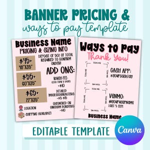 Banner Pricing Template + Ways to Pay Sign | Editable Canva Template (Digital File)