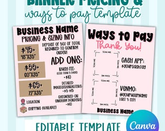 Banner Pricing Template + Ways to Pay Sign | Editable Canva Template (Digital File)