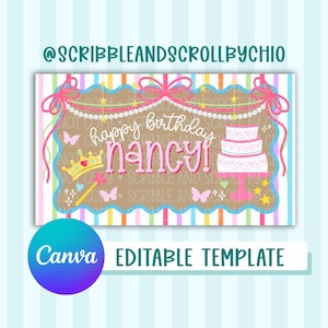 Elegancki szablon baneru Nancy | PLIK CYFROWY | Kolorowe urodziny, edytowalny szablon Canva