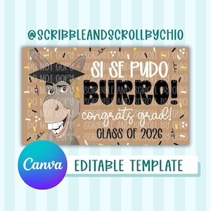 Sjabloon voor spandoek Si Se Pudo Burro | Grappig afstudeerdecor in het Spaans (digitaal bestand)